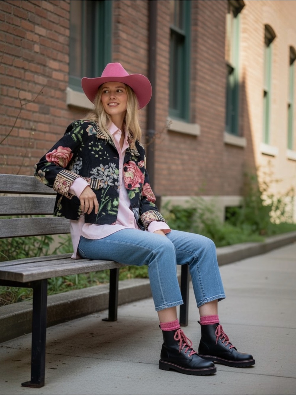 My Boyfriend’s Back Vintage Black-Pink Cotton Floral  Cropped Blazer Jacket - Picture 10 of 16